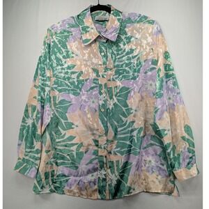 Vintage Da-Rue Draper's & Damon's Floral Jacquard Blouse Green Purple Size 16